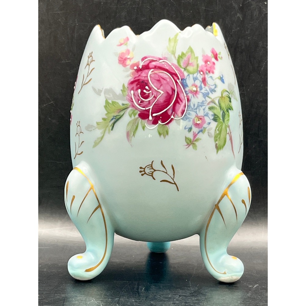 Vtg Napcoware Hand Painted Light Blue Footed Egg Vase‎ Japan 3199/M Rose 5"